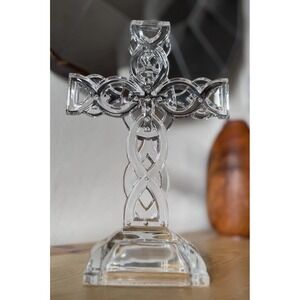 Vintage Galway Crystal Standing Celtic cross, Ribbon Weave Design 11" Tall